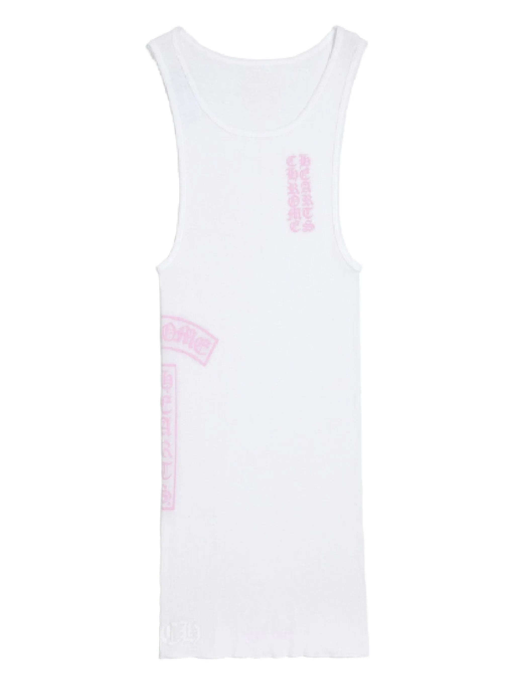 White ribbed tank top with pink logo print — Chrome Hearts | Endless UAE