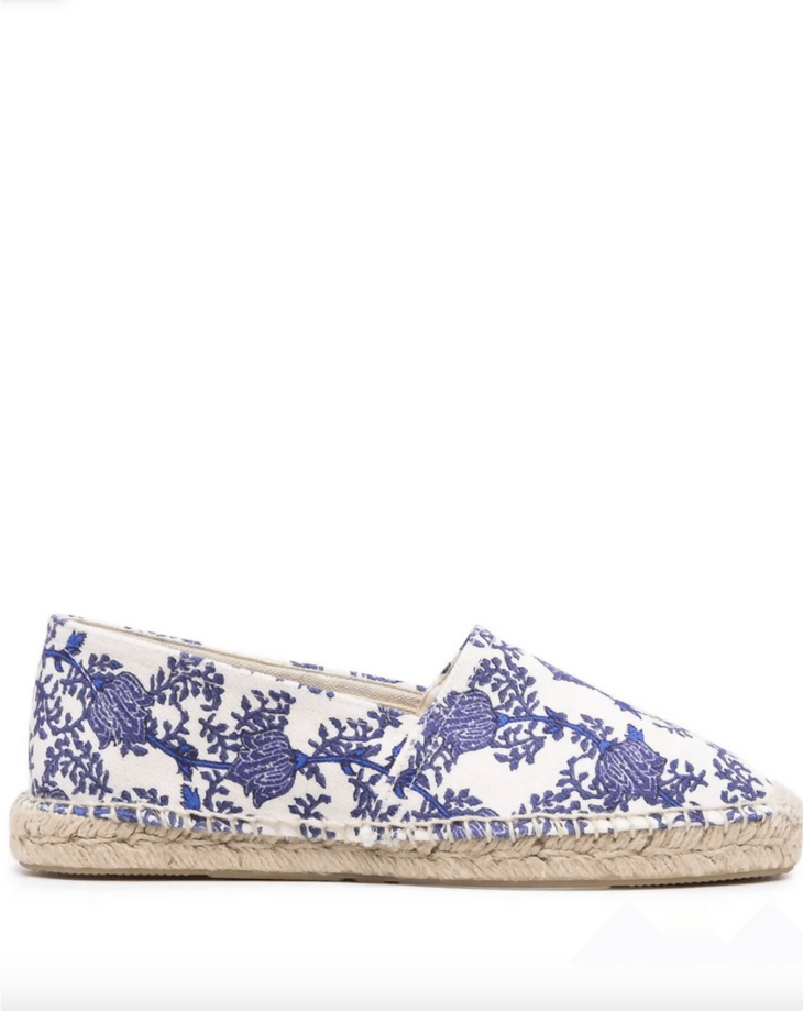 White espadrille shoes with blue floral embroidered pattern and natural jute sole — Isabel Marant | Endless UAE