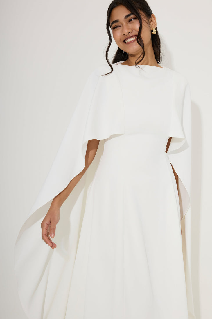 White cape midi dress with cutout details — Odd Muse | Endless UAE