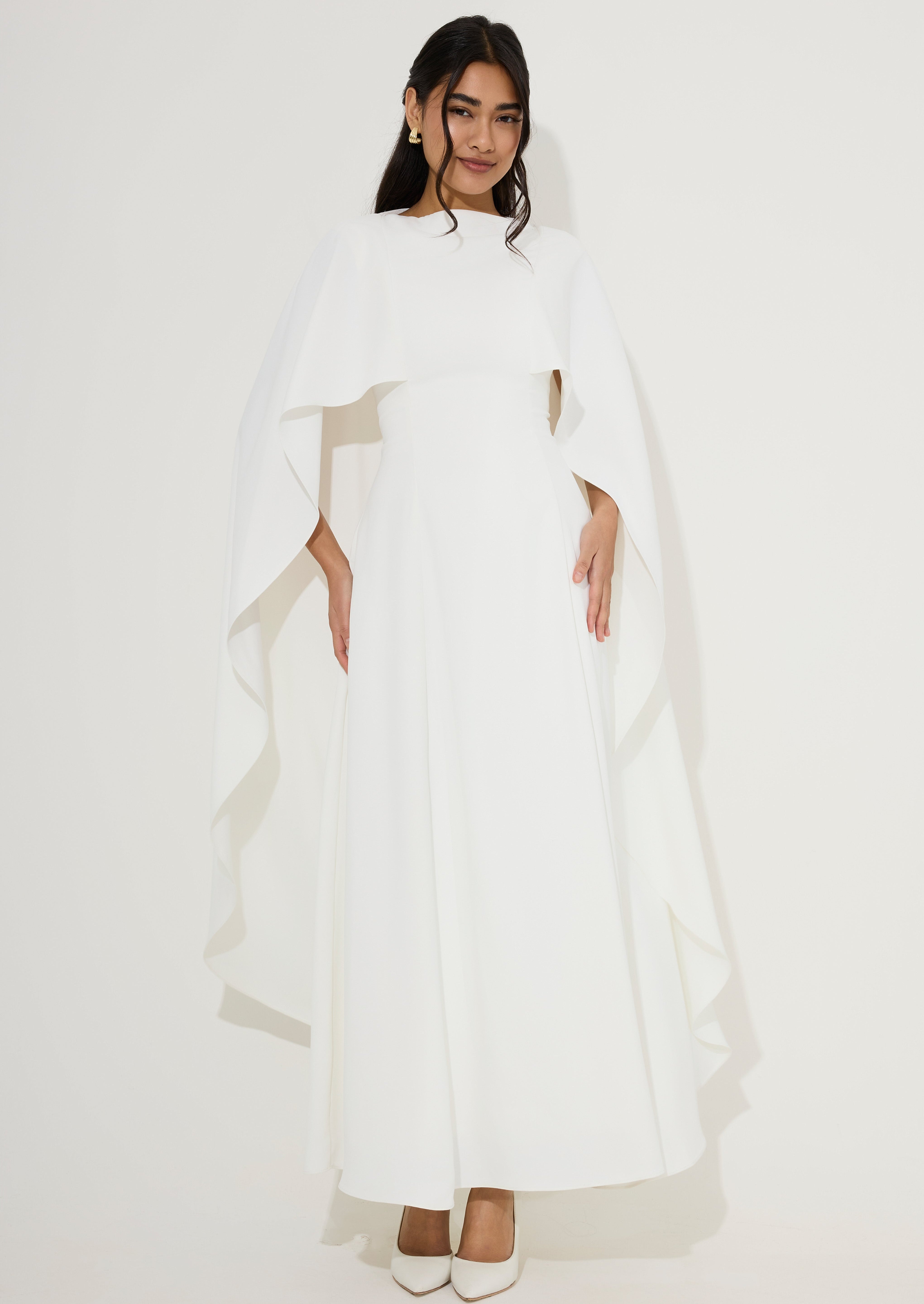 White cape midi dress with cutout details — Odd Muse | Endless UAE