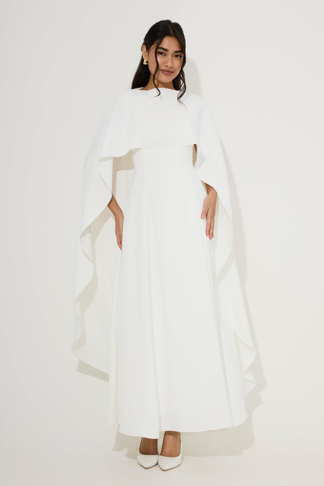 White cape midi dress with cutout details — Odd Muse | Endless UAE