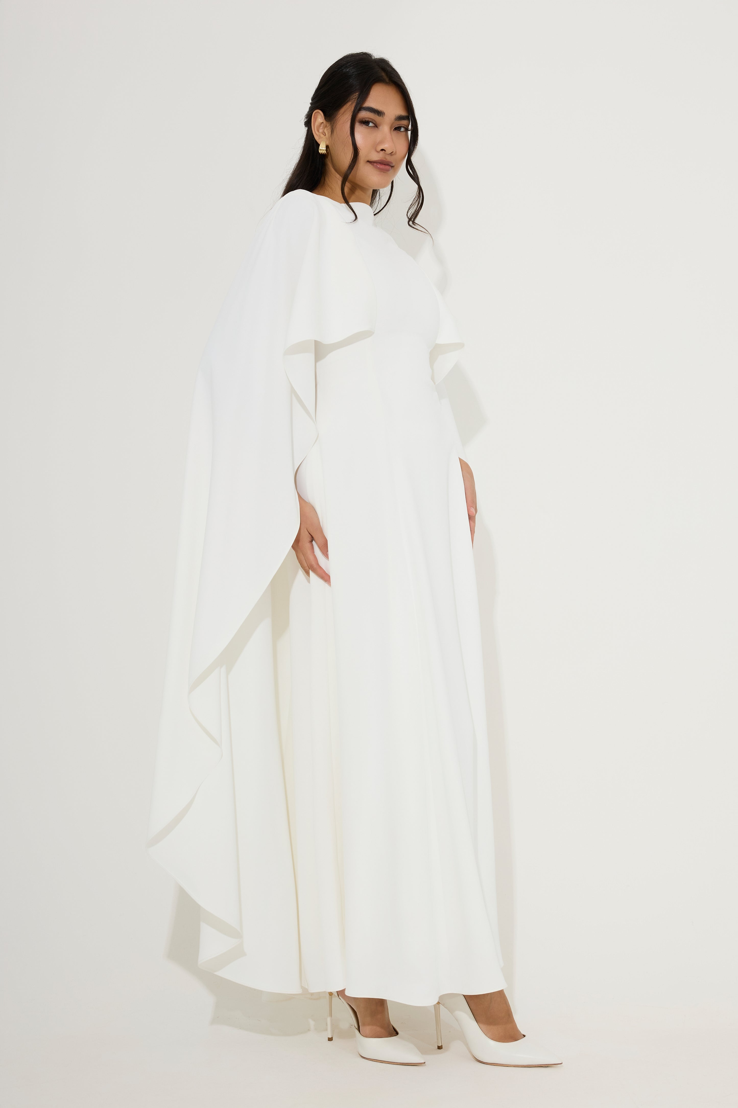 White cape midi dress with cutout details — Odd Muse | Endless UAE