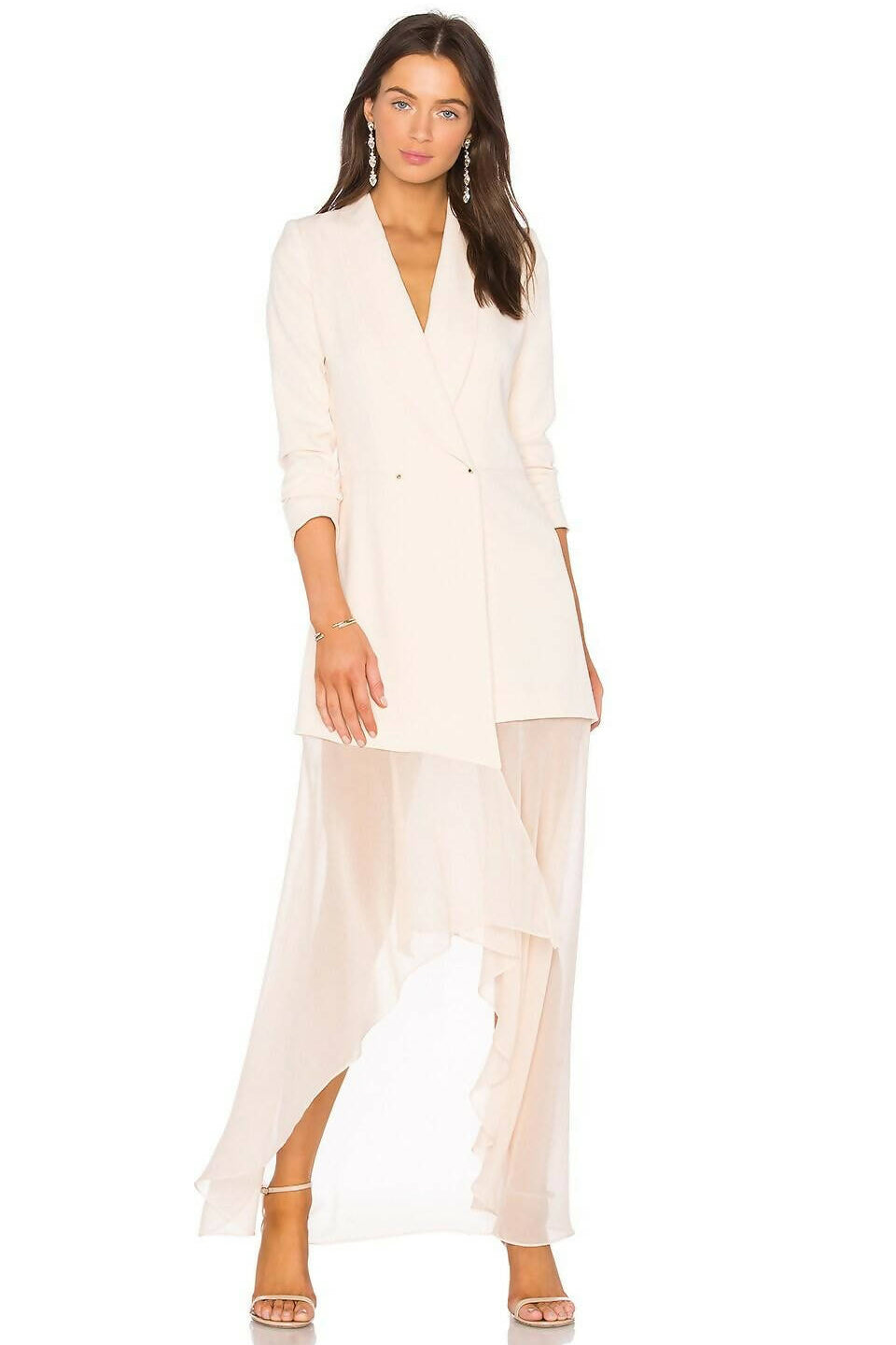 Ivory tux-style maxi dress with sheer lower panel and long sleeves — Haute Hippie | Endless UAE
