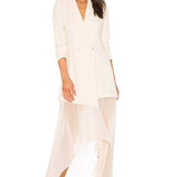 Ivory tux-style maxi dress with sheer lower panel and long sleeves — Haute Hippie | Endless UAE