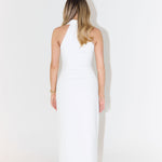 Woman wearing white sleeveless collar maxi dress with halter neckline, back view — Odd Muse | Endless UAE