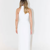 Woman wearing white sleeveless collar maxi dress with halter neckline, back view — Odd Muse | Endless UAE
