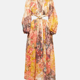 Floral Print Long Sleeve Cutout Cotton Maxi Dress
