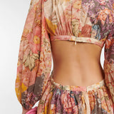 Floral Print Long Sleeve Cutout Cotton Maxi Dress