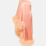 Peach silk one-shoulder maxi dress with feather trim and silver clutch — Taller Marmo | Endless UAE