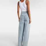 Light blue wide-leg jeans with high waist and classic five-pocket design, shown from back — Rotate | Endless UAE