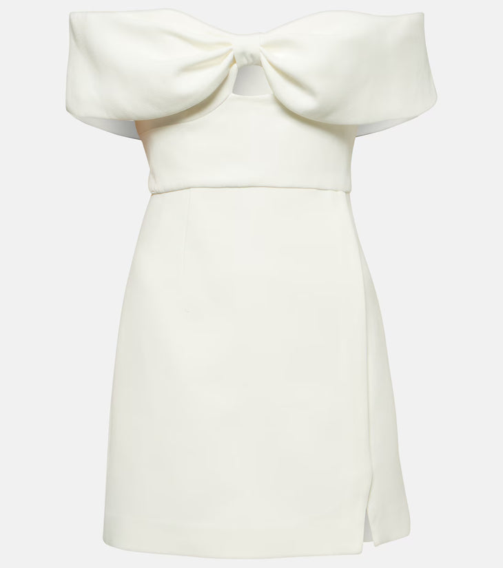 White off-shoulder crêpe mini dress with bow detail and cutouts — Self-Portrait | Endless UAE