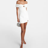 White off-shoulder crêpe mini dress with bow detail and cutouts — Self-Portrait | Endless UAE