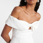 White off-shoulder crêpe mini dress with bow detail and cutouts — Self-Portrait | Endless UAE