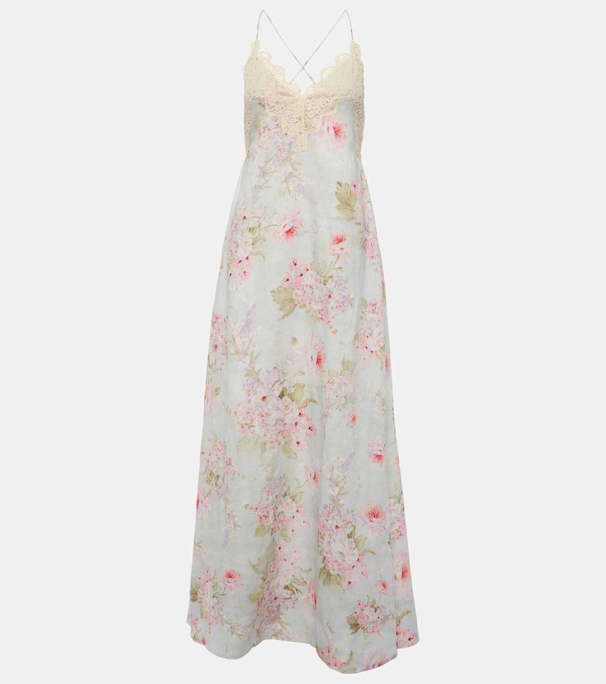 Halliday lace-trimmed floral maxi dress in cream with pink flowers — Zimmermann | Endless UAE