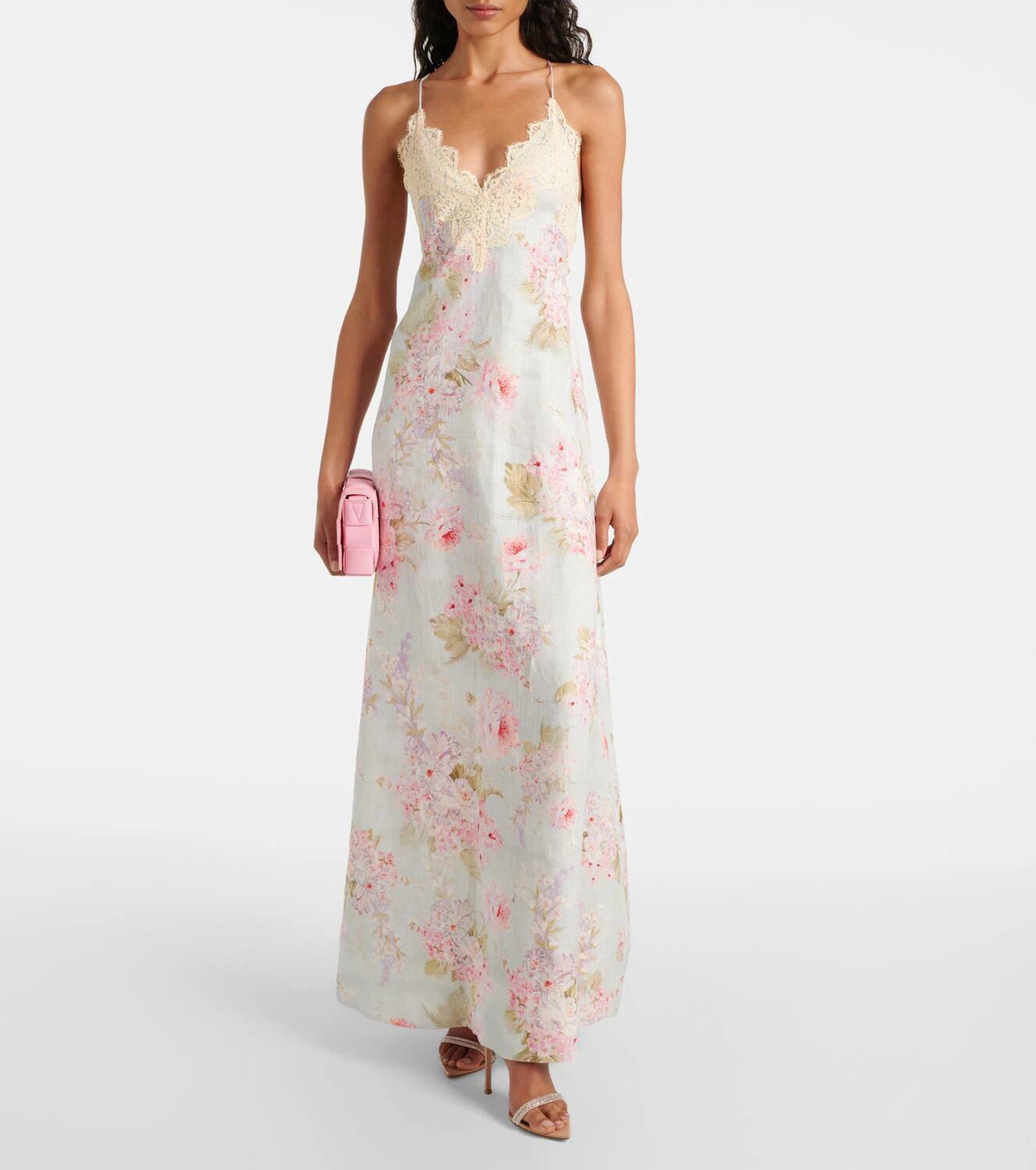 Halliday lace-trimmed floral maxi dress in cream with pink flowers — Zimmermann | Endless UAE