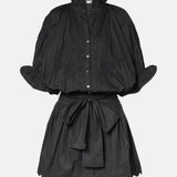 Black Embroidered Cotton Mini Dress