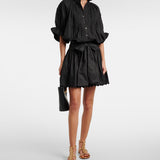 Black Embroidered Cotton Mini Dress