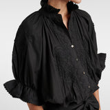 Black Embroidered Cotton Mini Dress