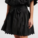 Black Embroidered Cotton Mini Dress