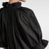 Black Embroidered Cotton Mini Dress