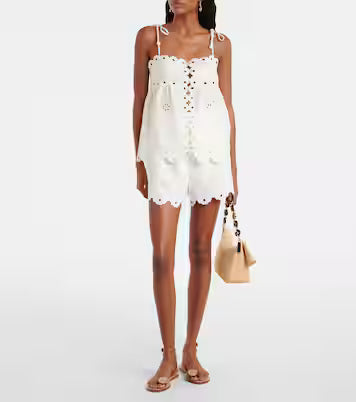 White sleeveless blouse with richelieu embroidery and scalloped hem — FARM Rio | Endless UAE
