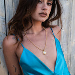 Turquoise blue backless slip dress with deep V-neckline and spaghetti straps — By Keara | Endless UAE