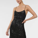 Black sequin slip dress with feather hem detail — Oséree | Endless UAE