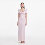 Pink crepe maxi dress with crystal trim and rose detail — Self-Portrait | Endless UAE