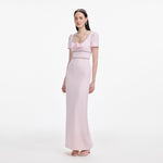 Pink crepe maxi dress with crystal trim and rose detail — Self-Portrait | Endless UAE