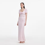 Pink crepe maxi dress with crystal trim and rose detail — Self-Portrait | Endless UAE