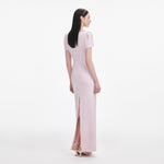 Pink crepe maxi dress with crystal trim and rose detail — Self-Portrait | Endless UAE