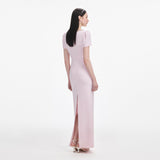 Pink crepe maxi dress with crystal trim and rose detail — Self-Portrait | Endless UAE