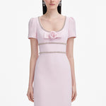 Pink crepe maxi dress with crystal trim and rose detail — Self-Portrait | Endless UAE