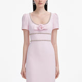 Pink crepe maxi dress with crystal trim and rose detail — Self-Portrait | Endless UAE