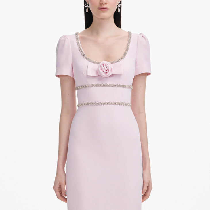 Pink crepe maxi dress with crystal trim and rose detail — Self-Portrait | Endless UAE