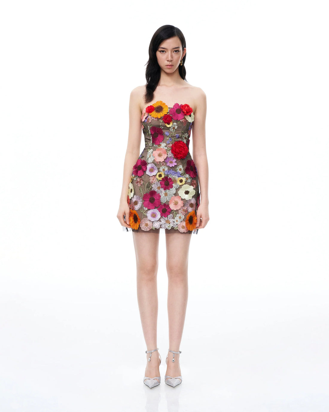 Cassian Floral Embroidered Mini Dress in multicolor with 3D flower details — JW PEI | Endless UAE