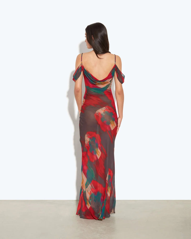Adriana multicolored abstract print maxi dress with cold shoulder sleeves — Rat & Boa | Endless UAE