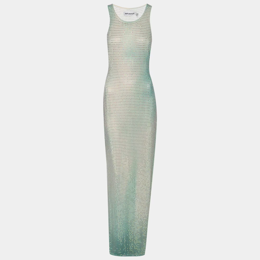 Crystal Embellished Gradient Mesh Maxi Dress in sage green — Self-Portrait | Endless UAE