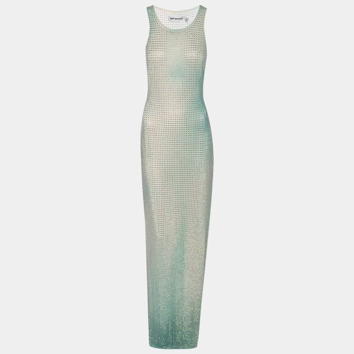 Crystal Embellished Gradient Mesh Maxi Dress in sage green — Self-Portrait | Endless UAE