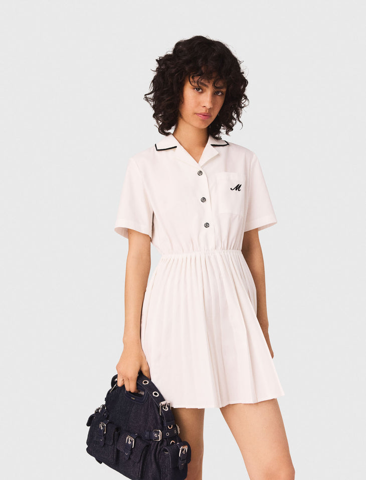 Short Sleeve Shirt Dress in pale pink with pleated skirt — Maje | Endless UAE