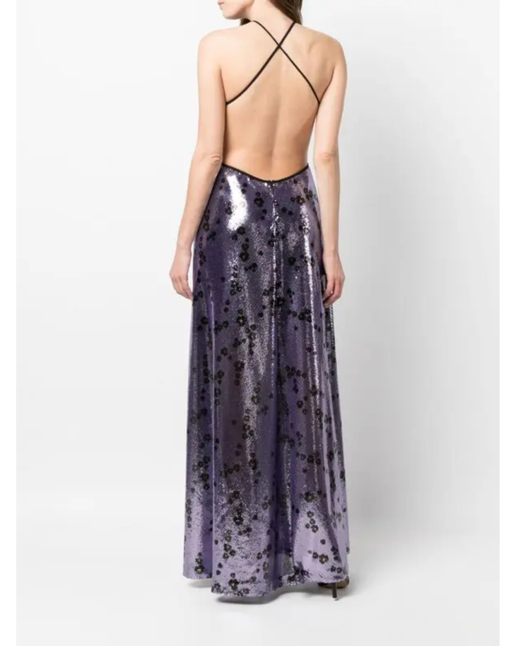 Purple sequinned halter gown with cut-out waist detail — Philosophy Di Lorenzo Serafini | Endless UAE