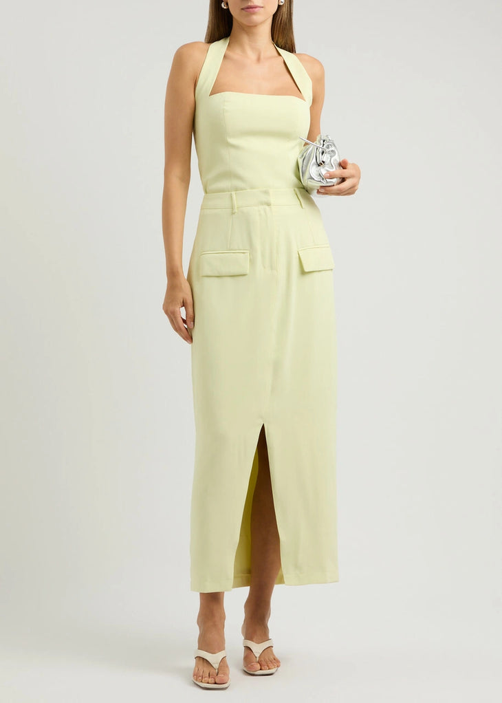 Pale yellow halterneck twill top with square neckline and sleeveless design — Odd Muse | Endless UAE