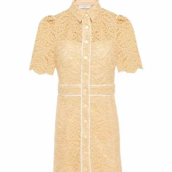 Ecru lace shirt dress with short sleeves and button front — Sandro | Endless UAE