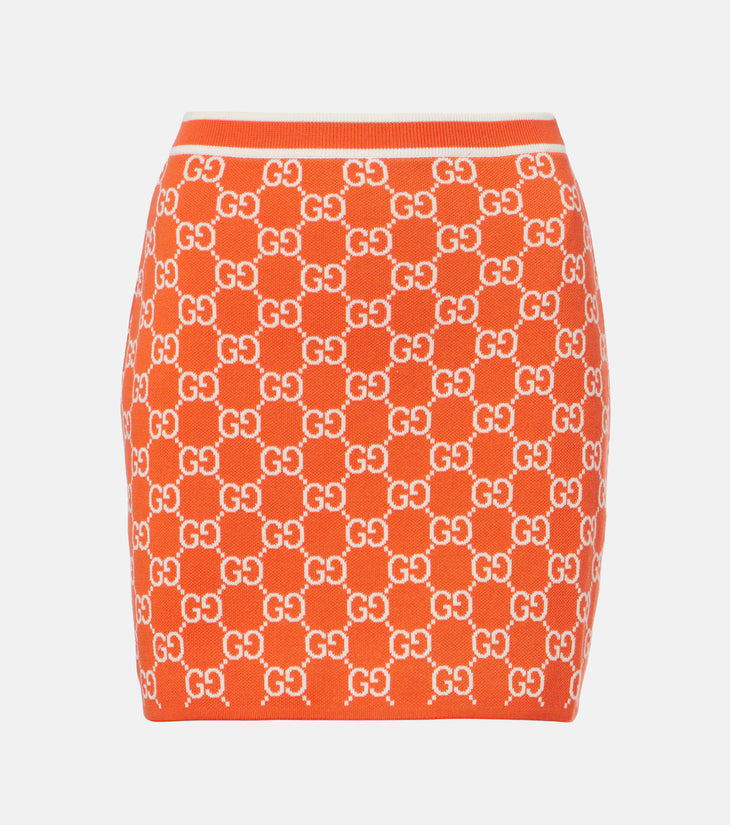Orange GG jacquard mini skirt with white monogram pattern and ribbed waistband — Gucci | Endless UAE