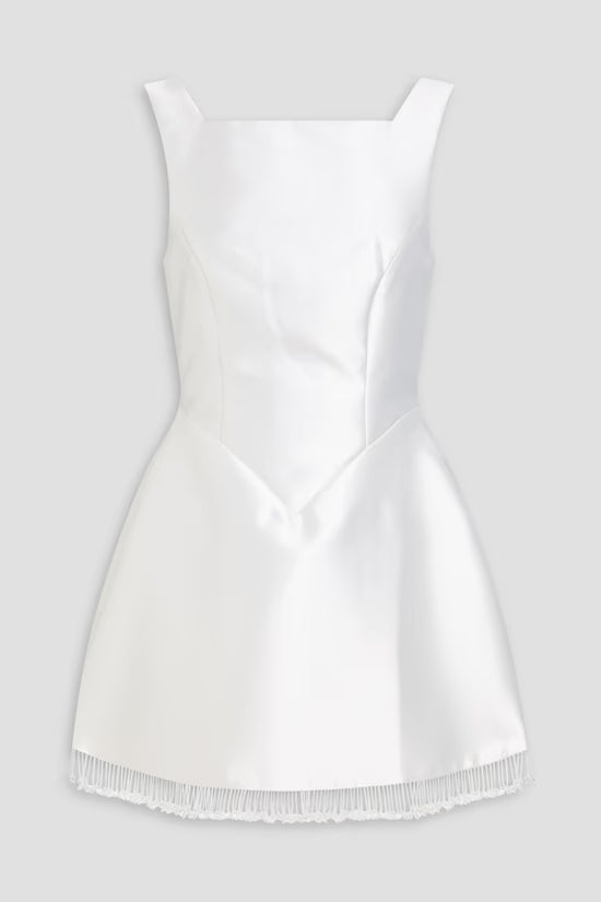 White sleeveless mini dress with deep V-back and pleated hem detail — Odd Muse | Endless UAE