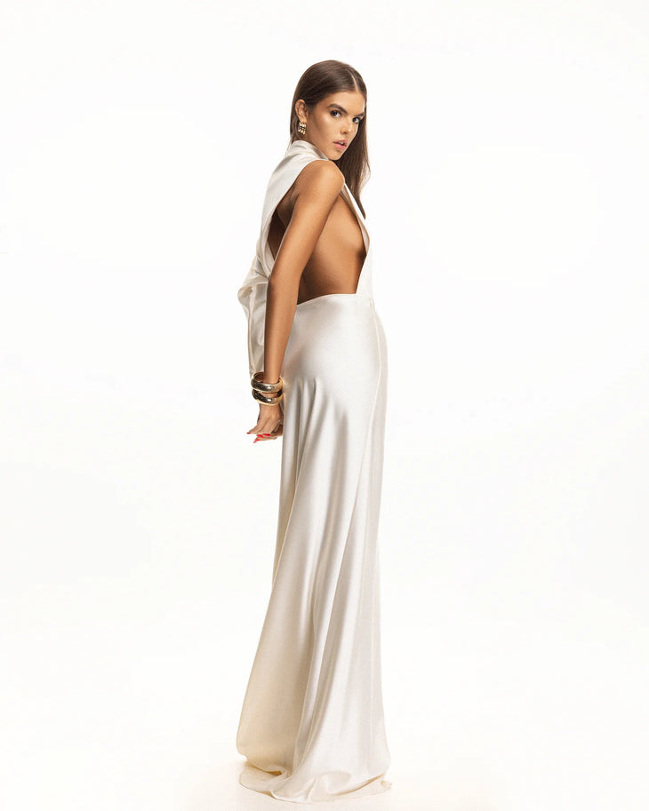 Cannes Pearl Dress in cream with open back and flowing train — Matters World | Endless UAE
