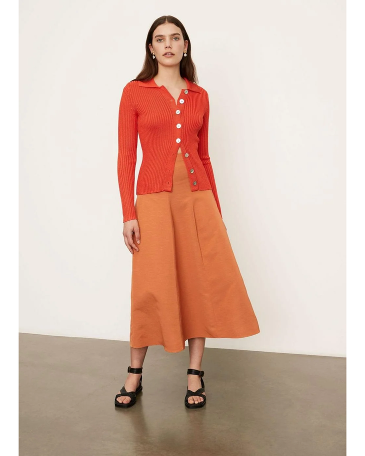 Red ribbed collared cardigan with button front and long sleeves — Vince Camuto | Endless UAE
