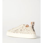 Lauren Scalloped Lace Sneakers in cream with leather trim and canvas details — Chloe | Endless UAE