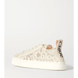 Lauren Scalloped Lace Sneakers in cream with leather trim and canvas details — Chloe | Endless UAE