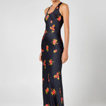 Black floral maxi dress with red and yellow flowers, racerback neckline — Hyphen | Endless UAE